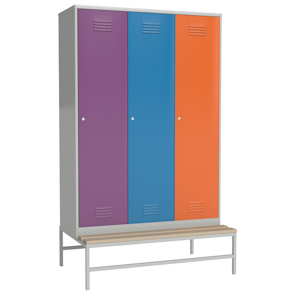 цветной шкаф для одежды секционный сварной на подставке со скамьей фото артикул 22739