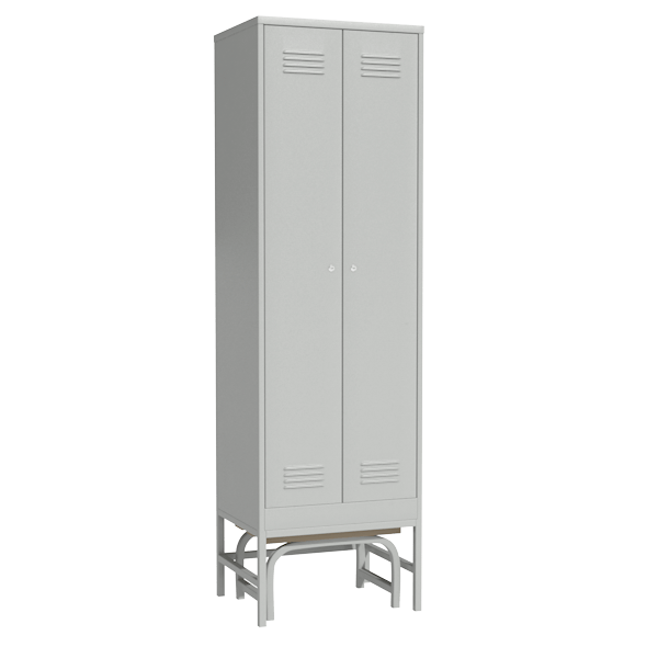 шкаф для раздевалки двухсекционный с выдвижной скамьей фото артикул 22721
