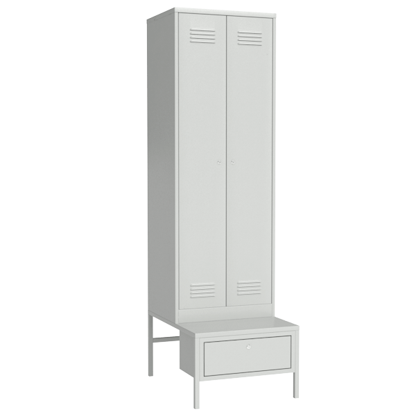 гардеробный шкаф для раздевалок с выдвижной скамьей фото