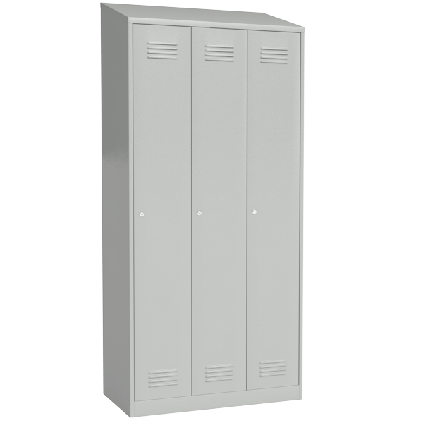 шкаф для раздевалки с перфорированными дверьми со скошенной крышей на подставке со скамьей фото