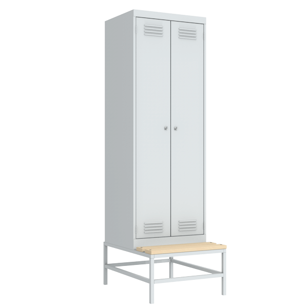 Шкаф для одежды на подставке с деревянной скамьей светло-серый (RAL 7035)