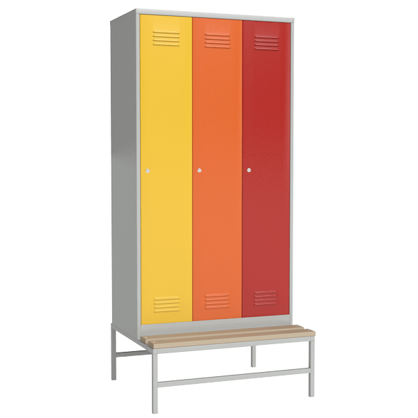 цветной шкаф для раздевалки двухсекционный с перфорированными дверцами фото