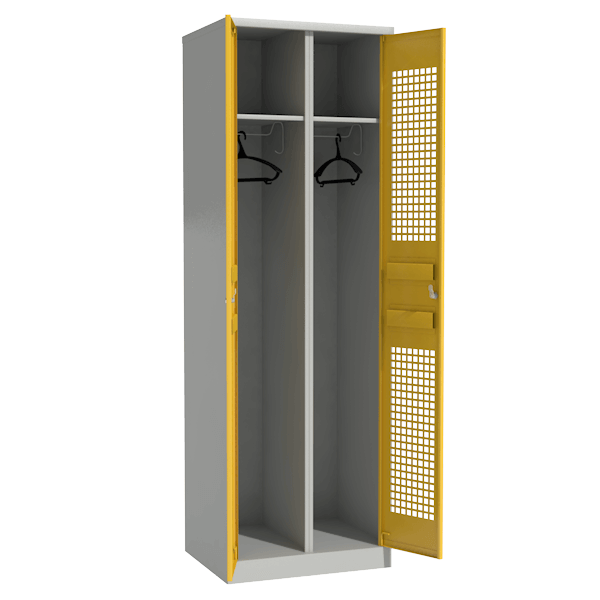 секционный шкаф для раздевалок с цветными перфорированными дверцами фото