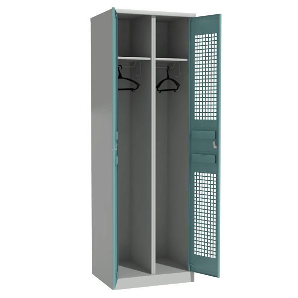 секционный шкаф для раздевалок с цветными перфорированными дверцами фото