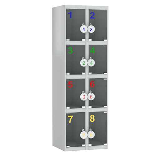 шкаф для сумок на 8 ячеек с дверцами из оргстекла