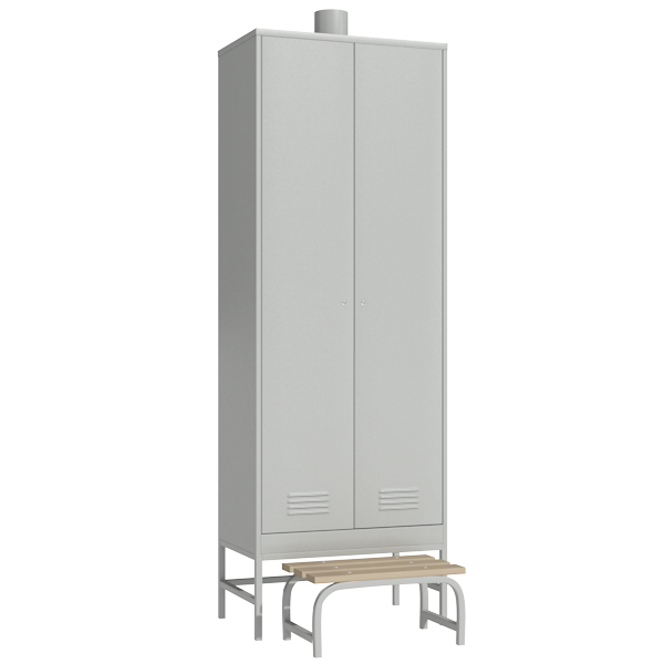 Шкаф для одежды рабочего с принудительной вентиляцией с выдвижной скамьей светло-серый (RAL 7035)