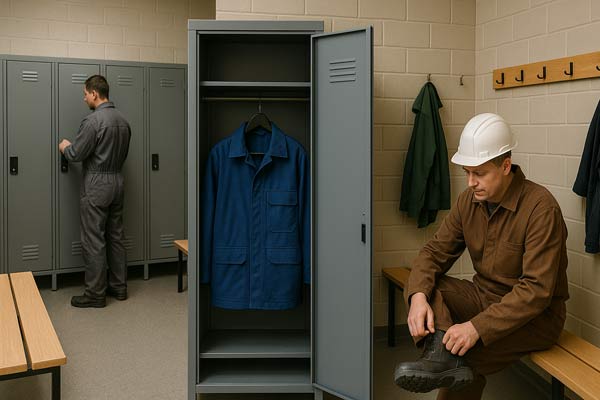 Металлический шкаф для спецодежды в раздевалке