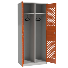 цветной шкаф для раздевалки двухсекционный с перфорированными дверцами фото