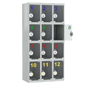 шкаф для сумок на 12 ячеек с дверцами из оргстекла фото