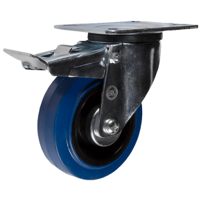 колесо аппаратное синяя эластичная резина поворотное с тормозом фото