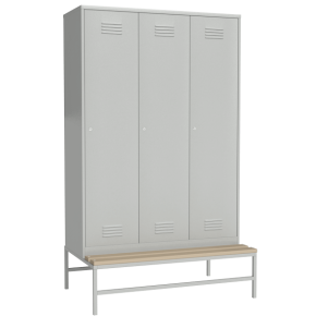 шкаф металлический для хранения сменной одежды на подставке со скамьей фото