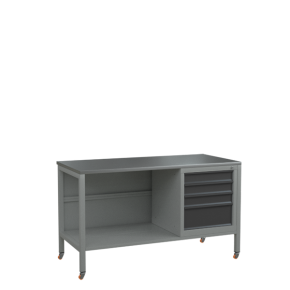 верстак 1500 с полкой, тумбой с выдвижными ящиками и колёсами фото