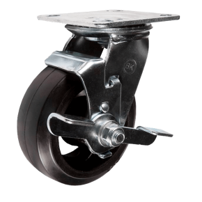 колесо большегрузное поворотное с тормозом (черная резина) фото