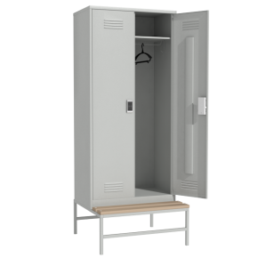 шкафчик металлический для одежды на подставке со скамейкой и электронным замком фото