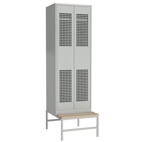шкаф для одежды металлический перфорированный на подставке со скамьей фото