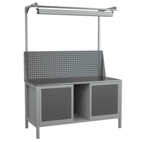 верстак 1500 с полкой, тумбами, светильником и экраном фото