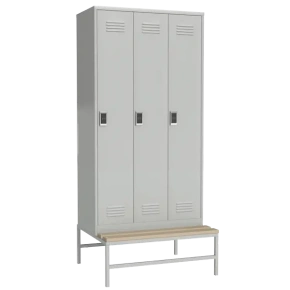 металлический шкаф для одежды на подставке с деревянной скамьей и электронным замком фото