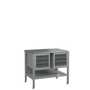 верстак на колесах 1000 с полкой и 2 тумбами с 3 выдвижными ящиками фото