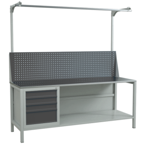 верстак 2000 с тумбой с 4 выдвижными ящиками и экраном с консолями фото