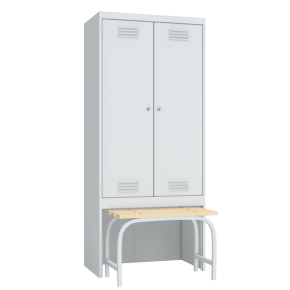 гардеробный шкаф для раздевалок с выдвижной скамьей фото