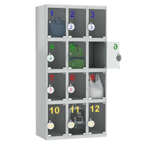 шкаф для сумок на 12 ячеек с дверцами из оргстекла