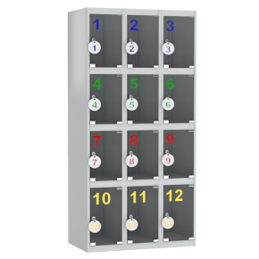 шкаф для сумок на 12 ячеек с дверцами из оргстекла фото