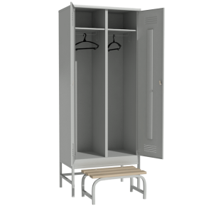 шкаф для раздевалок двухсекционный с выдвижной скамьей фото