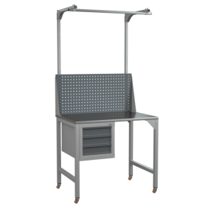 верстак на колесах 1000 с тумбой с 3 выдвижными ящиками и экраном с консолями фото