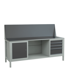 верстак 2000 с экраном, тумбой с полкой и тумбой с выдвижными ящиками фото