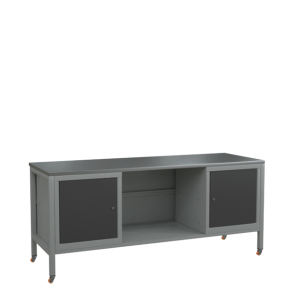 верстак 2000 с колёсами и 2 тумбами с дверцей и полкой фото