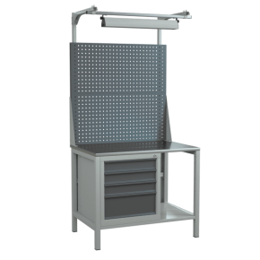 верстак 1000 с двойным экраном, светодиодным светильником и тумбой с 4 выдвижными ящиками фото