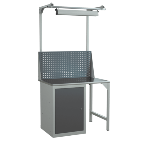 верстак 1000 с экраном, светодиодным светильником и тумбой с дверцей и 2 полками фото