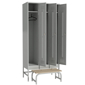 железный шкаф для раздевалки с выдвижной скамьей фото