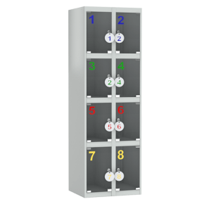 шкаф для сумок на 8 ячеек с дверцами из оргстекла