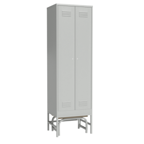 шкаф для раздевалки двухсекционный с выдвижной скамьей фото