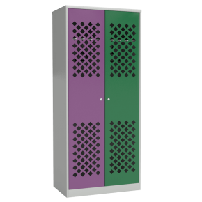 цветной шкаф для раздевалки двухсекционный с перфорированными дверцами фото