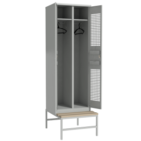 шкаф для одежды металлический перфорированный на подставке со скамьей фото