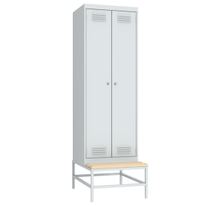 гардеробный шкаф для раздевалок на подставке с деревянной скамьей фото