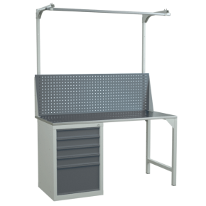 верстак 1500 с тумбой и экраном с консолями фото