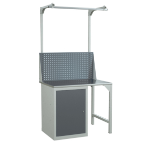 верстак 1000 с экраном с консолями и тумбой с распашной дверцей и 2 полками фото