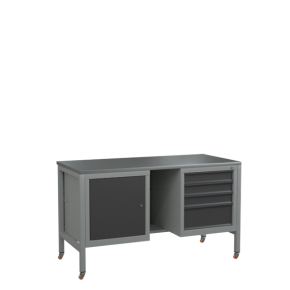 верстак 1500 с поворотными колёсами, полкой и 2 тумбами фото