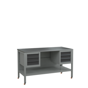 верстак 1500 с 2 подвесными тумбами, полкой и поворотными колёсами фото