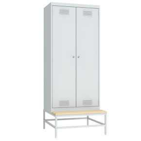 офисный шкаф для одежды на подставке с деревянной скамьей фото