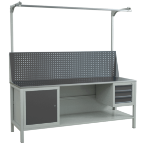 верстак 2000 с экраном с консолями, распашной тумбой и подвесной тумбой с 3 ящиками фото