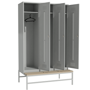 шкаф металлический для хранения сменной одежды на подставке со скамьей фото
