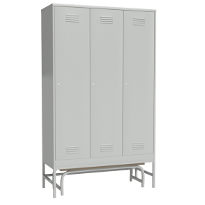 шкаф раздевальный металлический для одежды с выдвижной скамьей фото